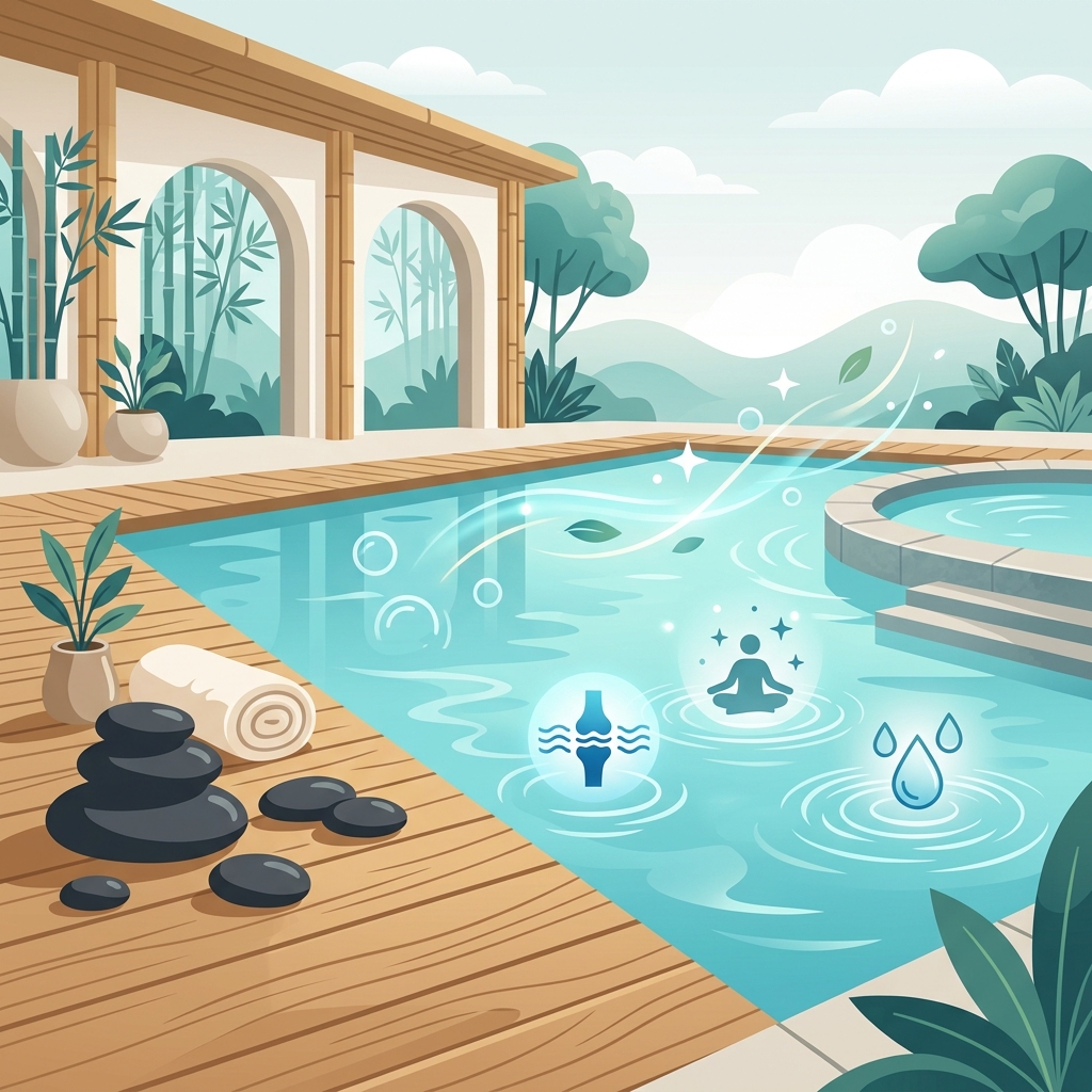 Piedras calientes de spa junto a aguas termales color aguamarina
